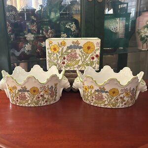 BRIGHT! Field Of Wildflowers Vases THREE Polychrome Flower Brick & Jardinieres